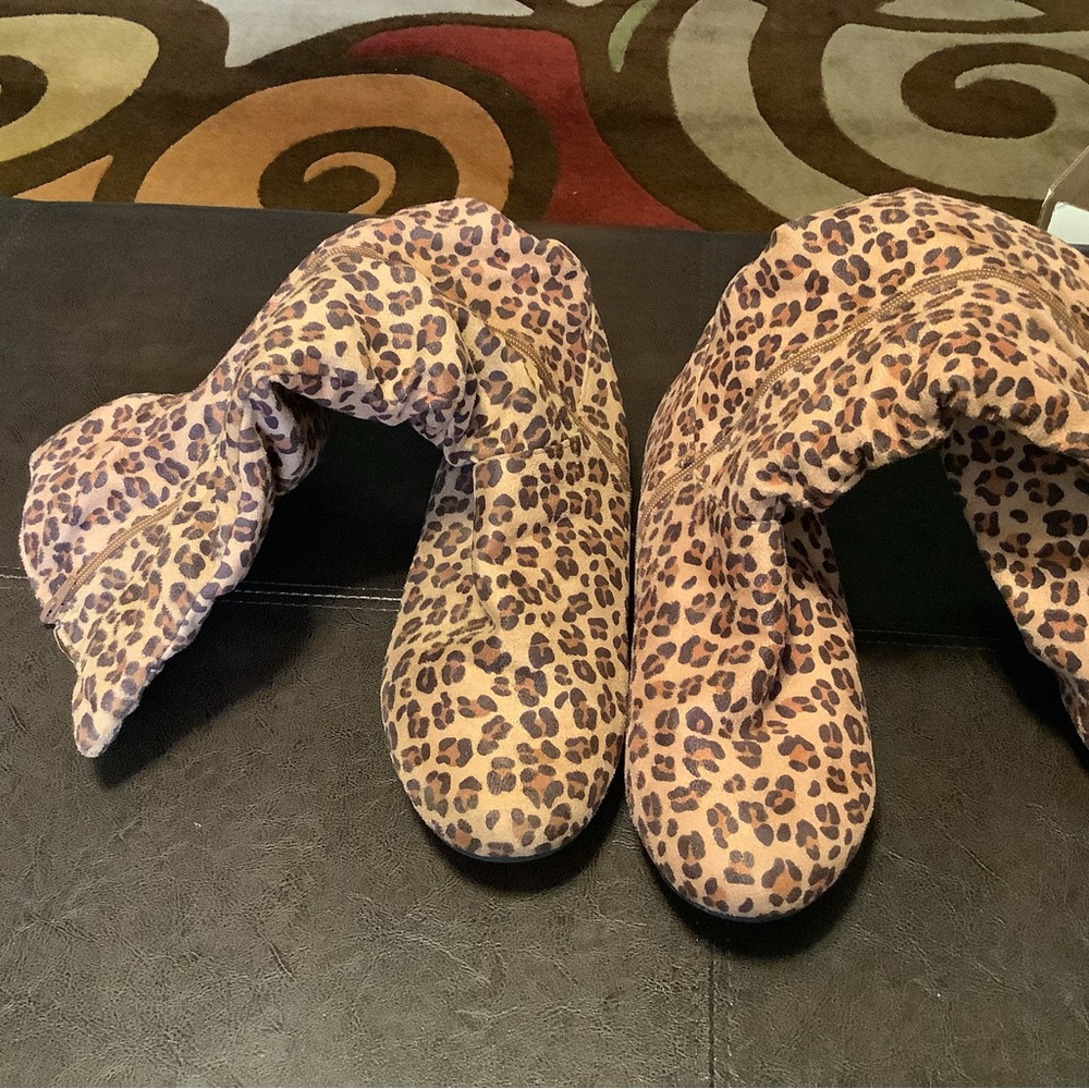 Leopard print knee high boots